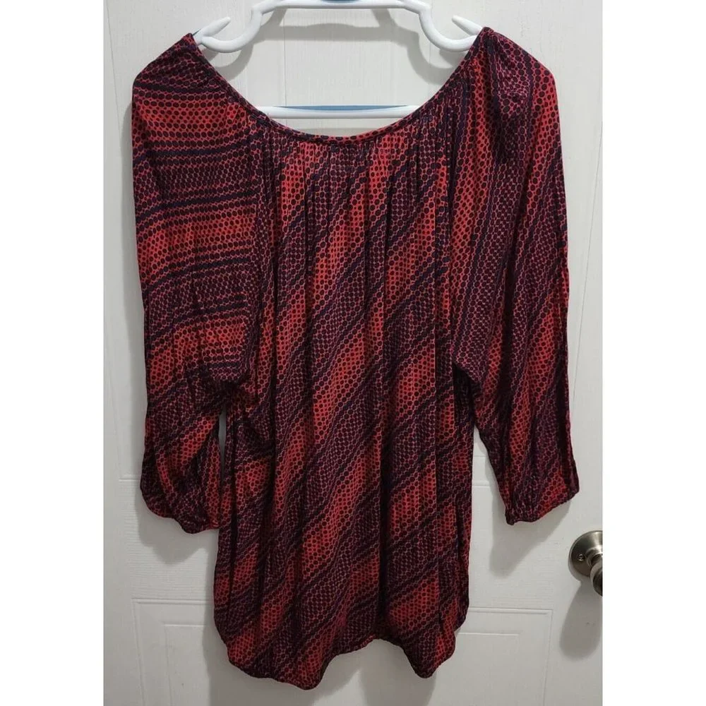 Michael Kors Womens 3/4 Sleeve Scoop Neck Top Elastic Waist Polka Dot Plus Sz 2X